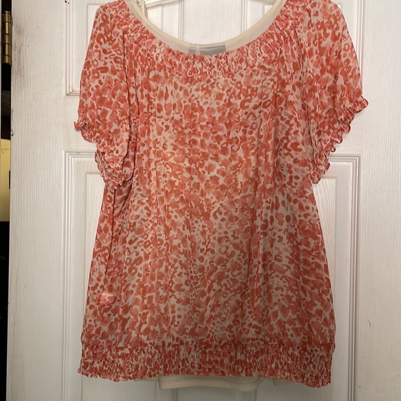 Apt. 9 Short Sleeve Lined Blouse - Salmon and Ivory - Picture 5 of 11